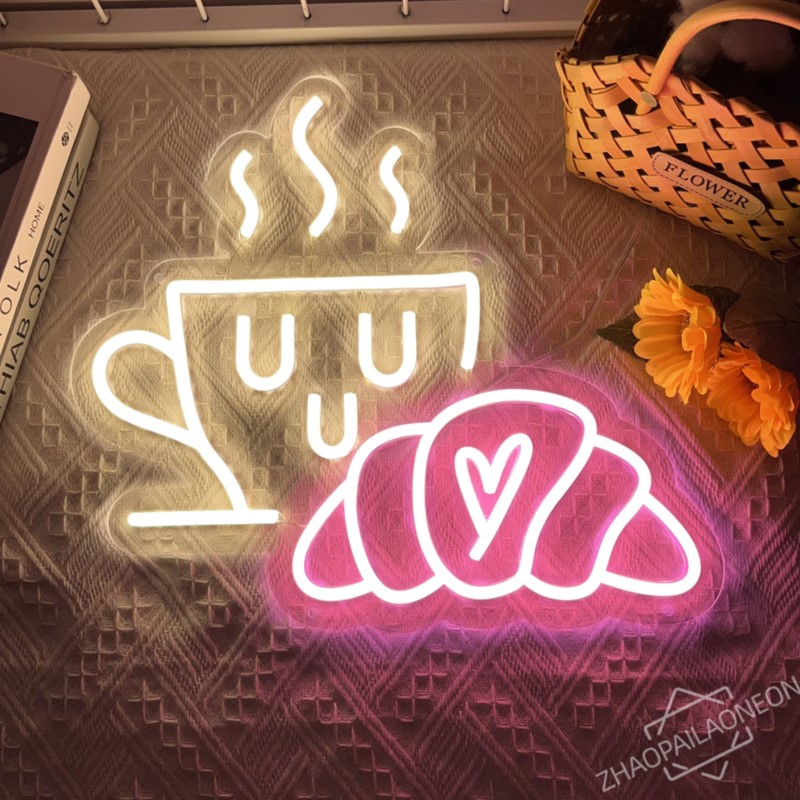 Commercial Kitchen Walls - Kawa Chleb Neon Croissant Neon Light