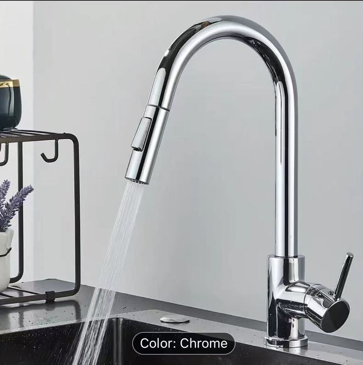 Commercial Kitchen Mixer Tap - Czarna srebrna bateria kuchenna, dwufunkcyjna, jednouchwytowa