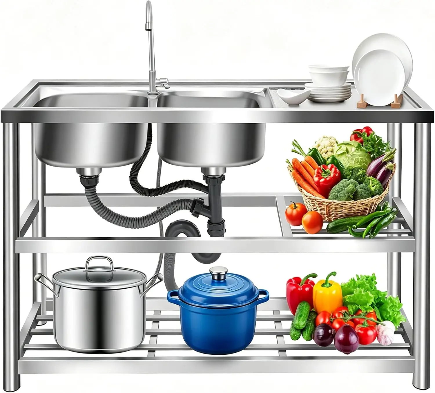 Commercial Kitchen Worktops - Wolnostojąca zlewka kuchenna do przygotowywania żywności,