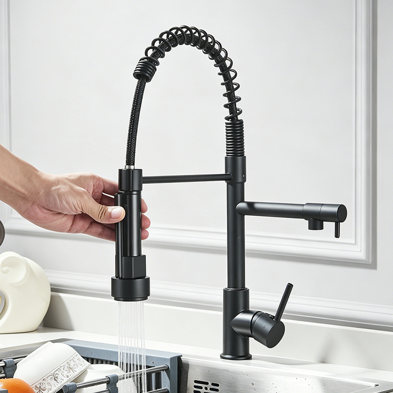 Commercial Kitchen Mixer Tap - Bateria kuchenna Rozin Black z wyciąganą