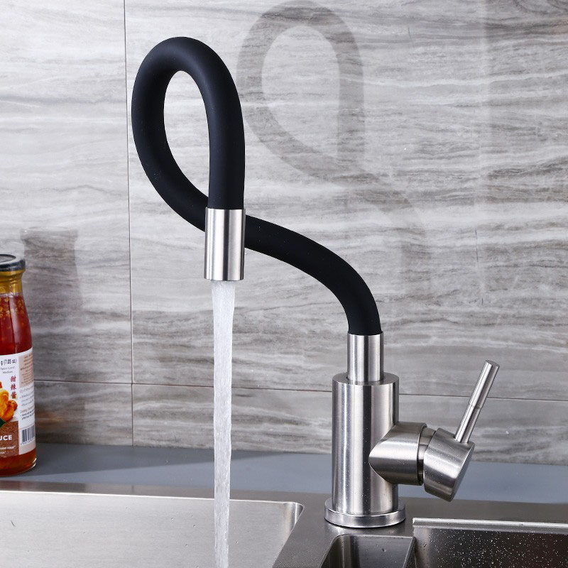 Commercial Kitchen Mixer Tap - Uniwersalny Obrotowy Czarny Wąż Kran Kuchenny
