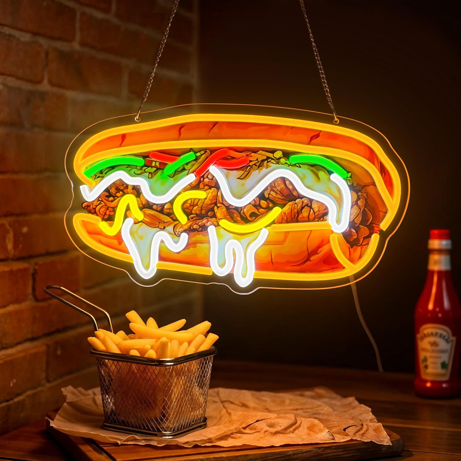 Commercial Kitchen Vendor - Neonowy szyld Philly Cheesesteak, zasilany przez